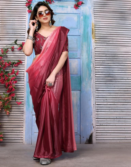 Light Pink Silk Plain Saree