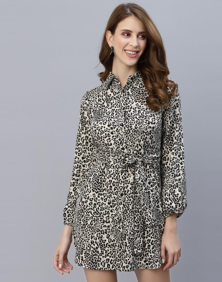Off White Animal Printed Short Dress | Sudathi