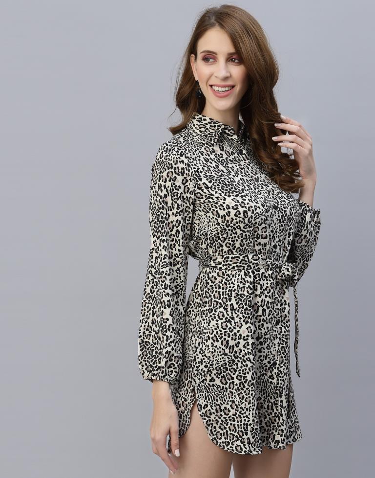 Off White Animal Printed Short Dress | Sudathi