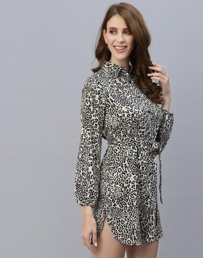 Off White Animal Printed Short Dress | Sudathi