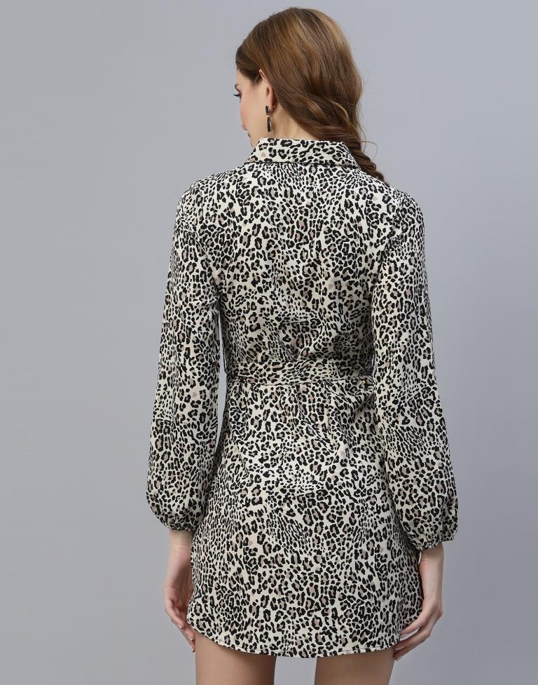 Off White Animal Printed Short Dress | Sudathi