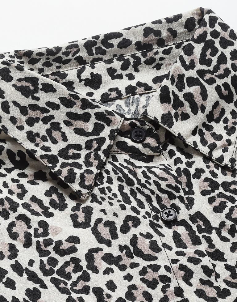 Off White Animal Printed Short Dress | Sudathi