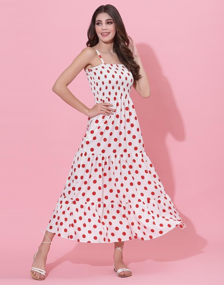 Red And White Smoked Dress | Sudathi