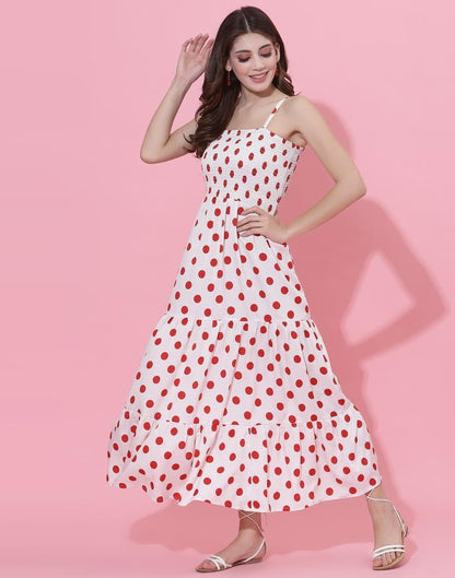 Red And White Smoked Dress | Sudathi