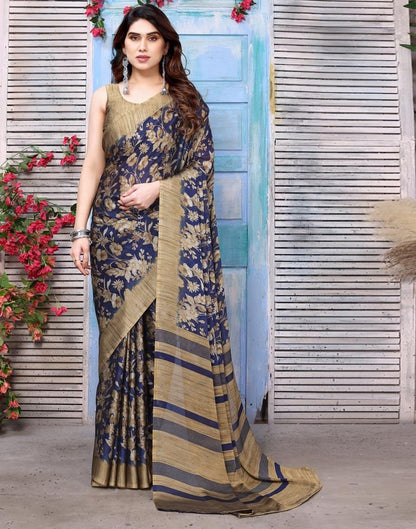 Mahendi Green Chiffon Floral Printed Saree