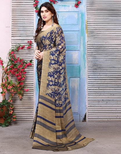 Mahendi Green Chiffon Floral Printed Saree