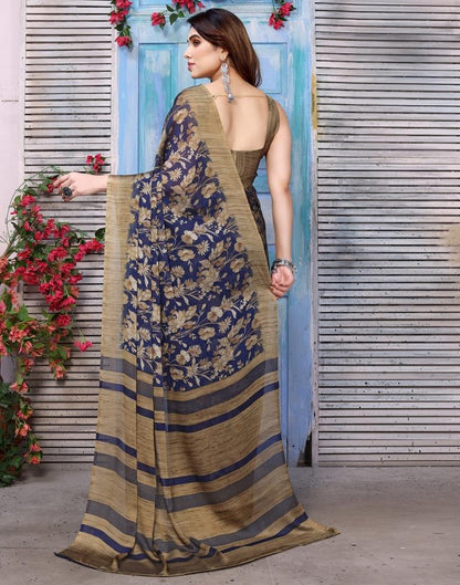 Mahendi Green Chiffon Floral Printed Saree