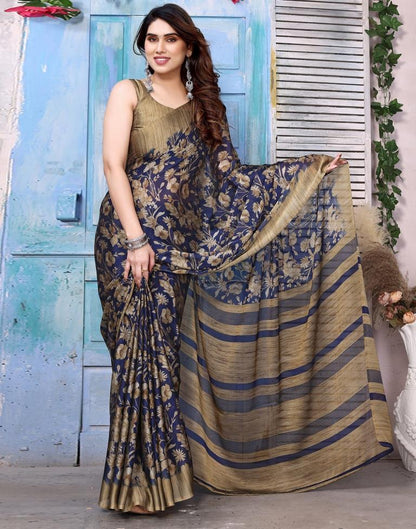 Mahendi Green Chiffon Floral Printed Saree