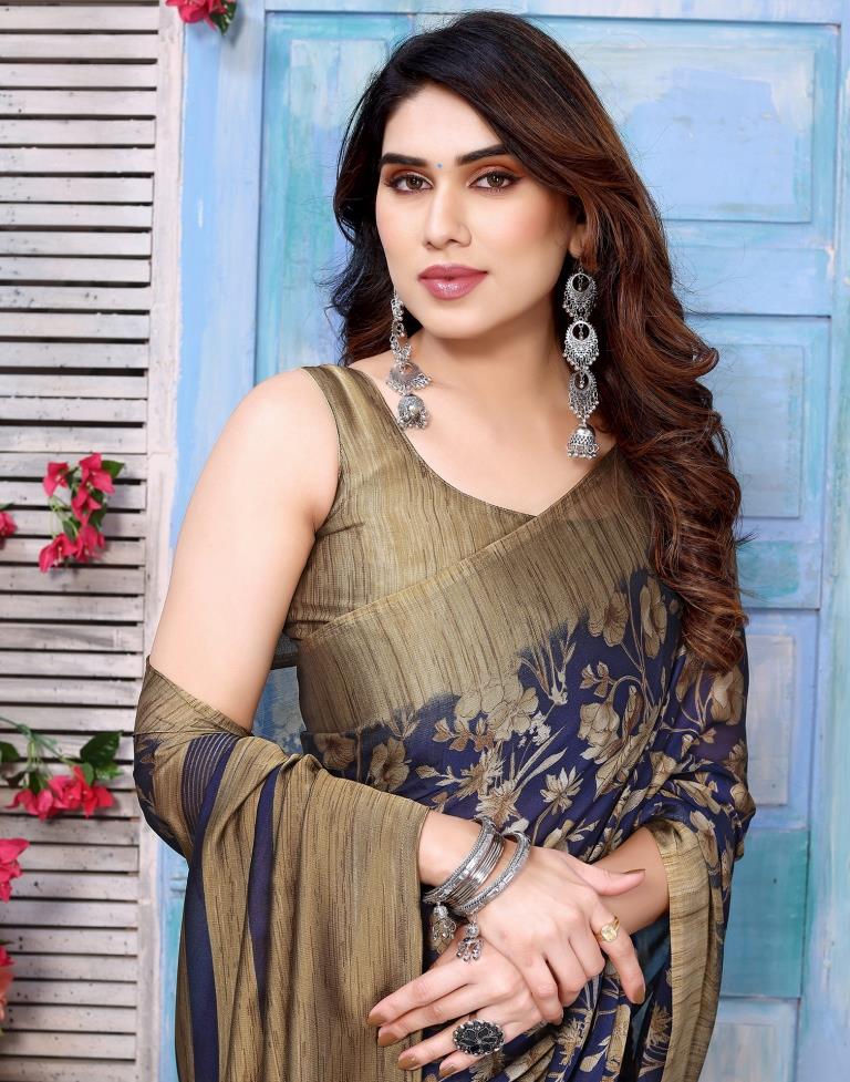 Mahendi Green Chiffon Floral Printed Saree