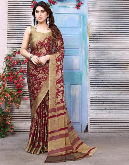 Maroon Chiffon Floral Printed Saree