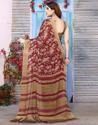 Maroon Chiffon Floral Printed Saree