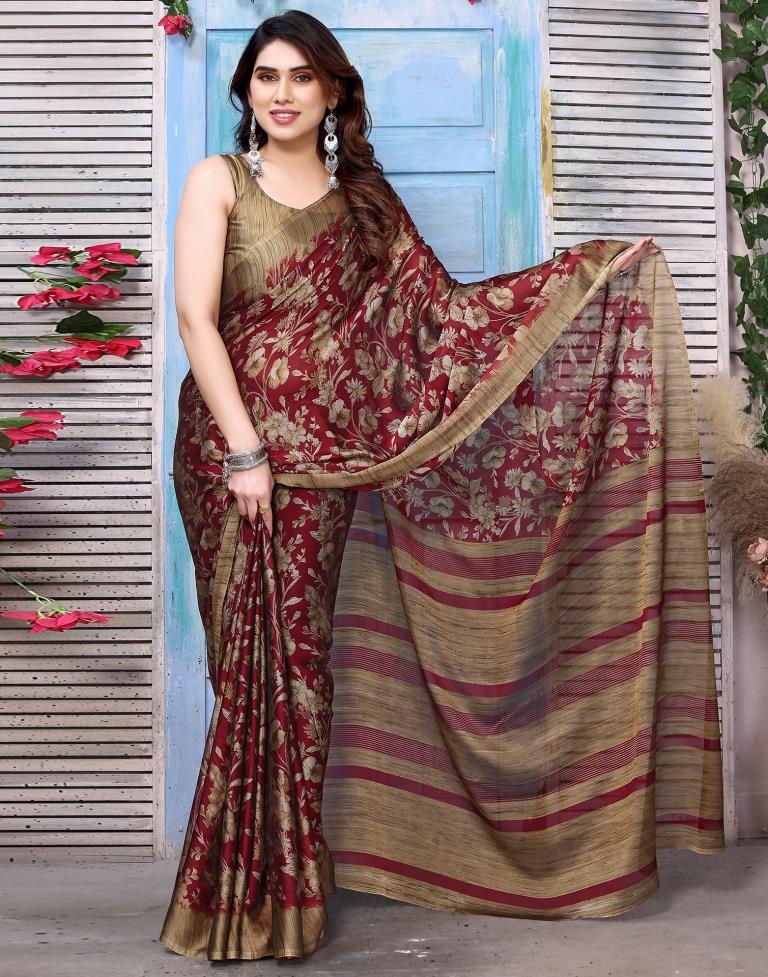 Maroon Chiffon Floral Printed Saree