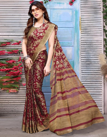 Maroon Chiffon Floral Printed Saree