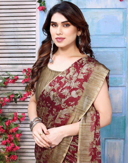 Maroon Chiffon Floral Printed Saree