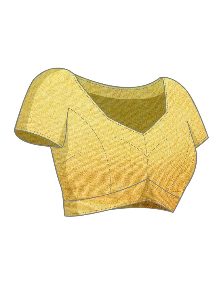 Yellow Chiffon Floral Printed Saree