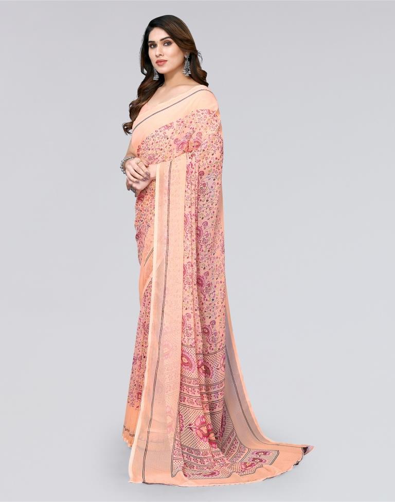 Peach Printed Chiffon Saree