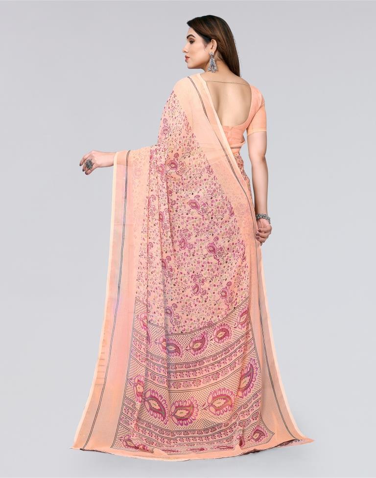 Peach Printed Chiffon Saree