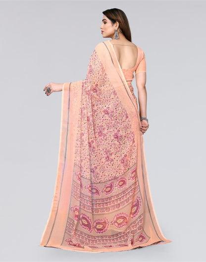 Peach Printed Chiffon Saree