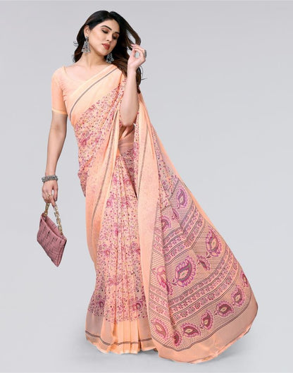 Peach Printed Chiffon Saree