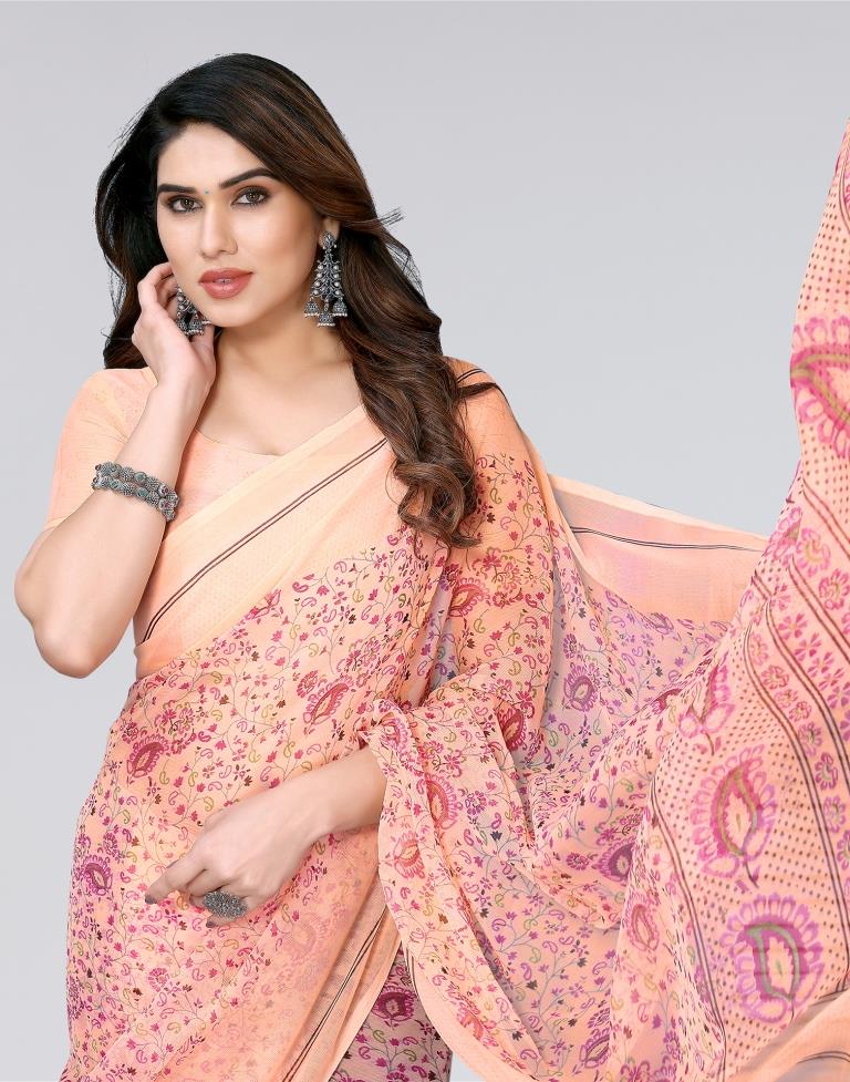 Peach Printed Chiffon Saree