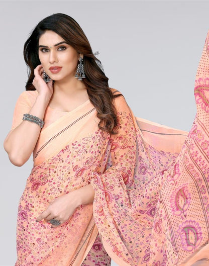 Peach Printed Chiffon Saree