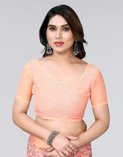 Peach Printed Chiffon Saree