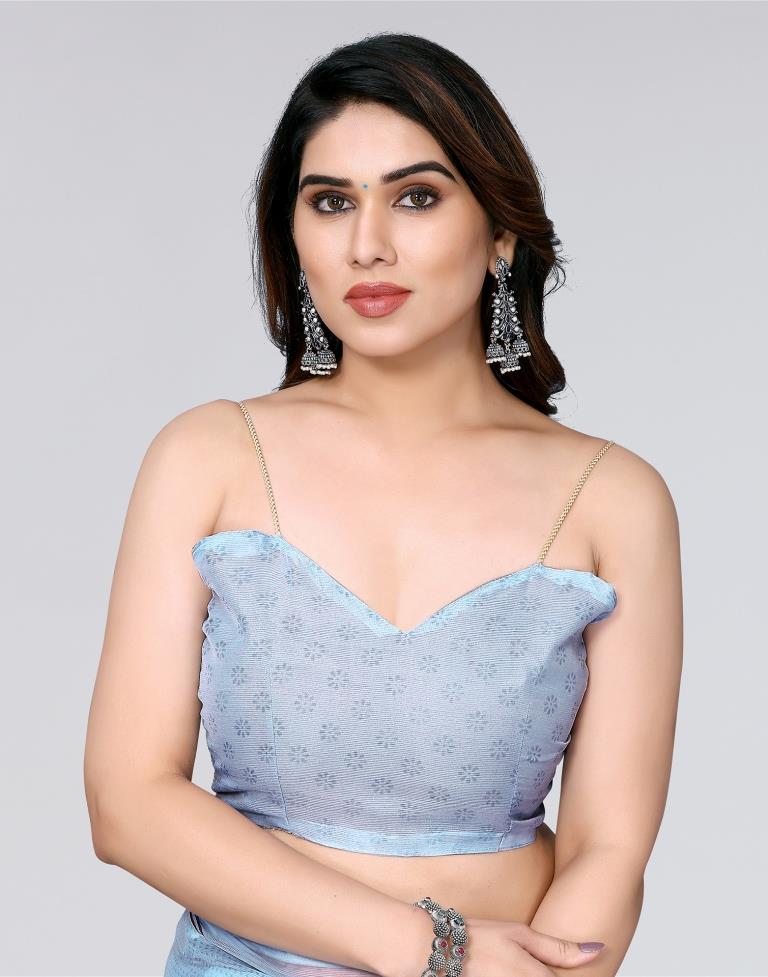 Light Blue Printed Chiffon Saree