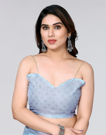 Light Blue Printed Chiffon Saree