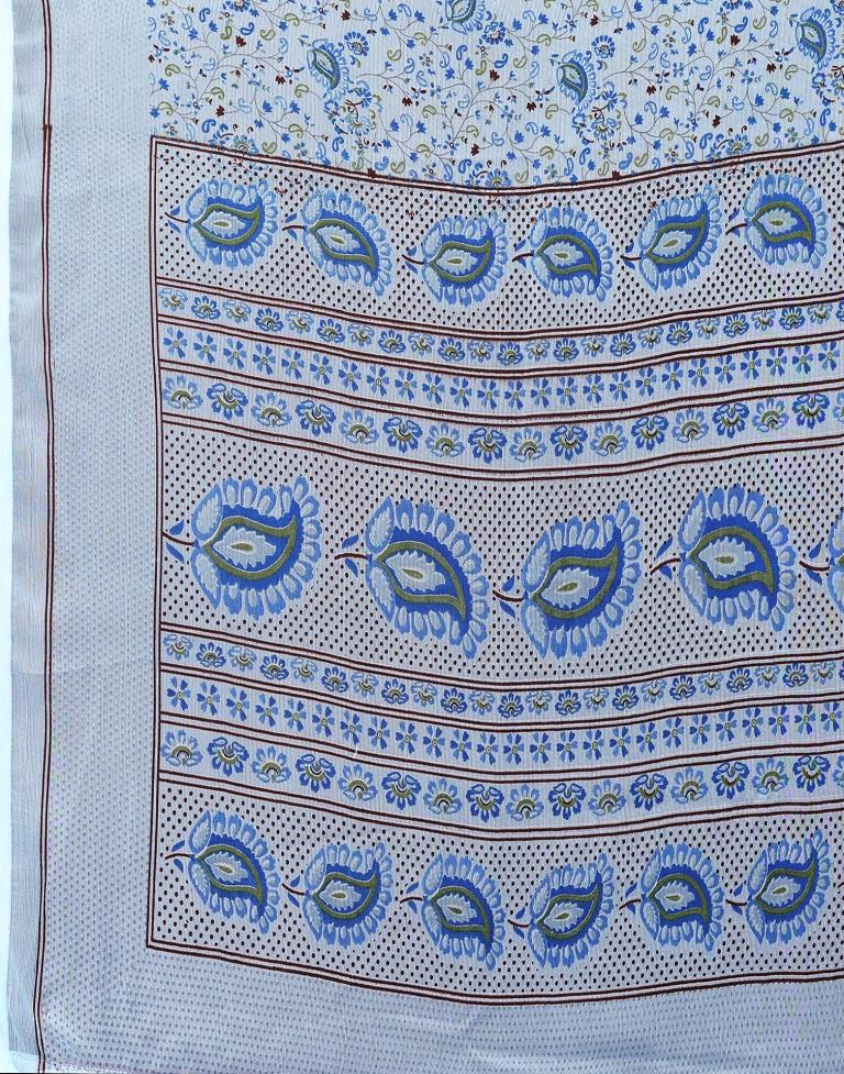 Light Blue Printed Chiffon Saree