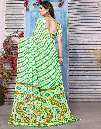 Neon Green Chiffon Printed Saree