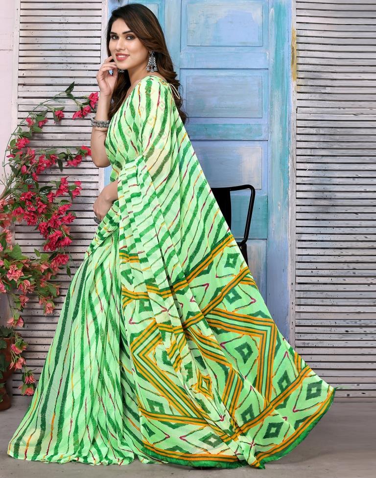 Neon Green Chiffon Printed Saree