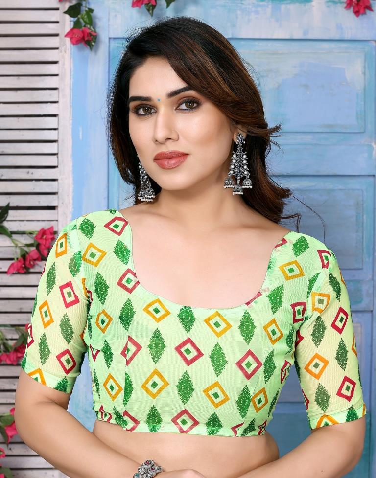 Neon Green Chiffon Printed Saree