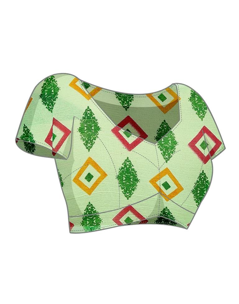 Neon Green Chiffon Printed Saree