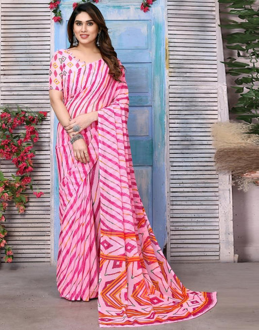 Pink Chiffon Printed Saree