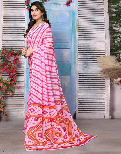 Pink Chiffon Printed Saree