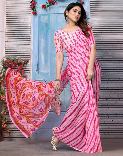 Pink Chiffon Printed Saree