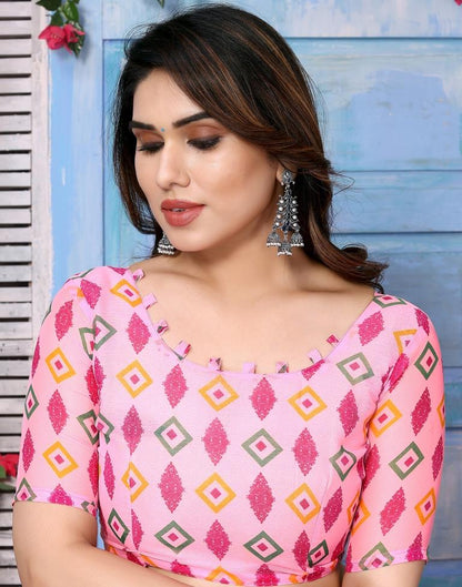 Pink Chiffon Printed Saree