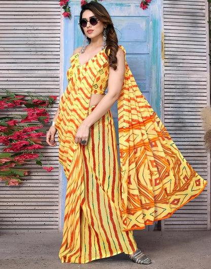 Yellow Chiffon Printed Saree