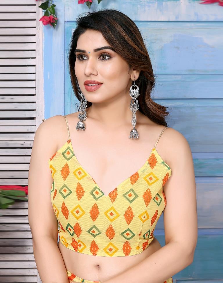 Yellow Chiffon Printed Saree