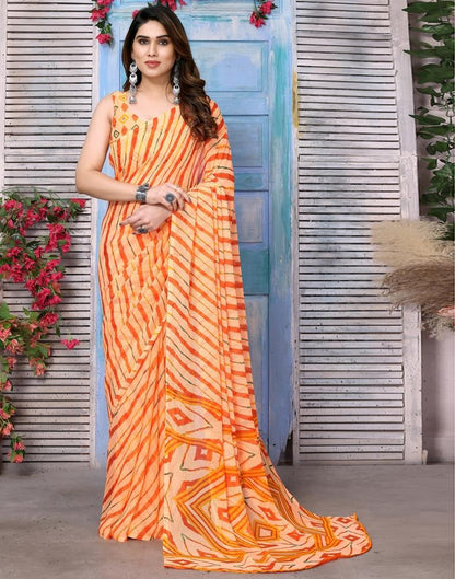 Orange Chiffon Printed Saree