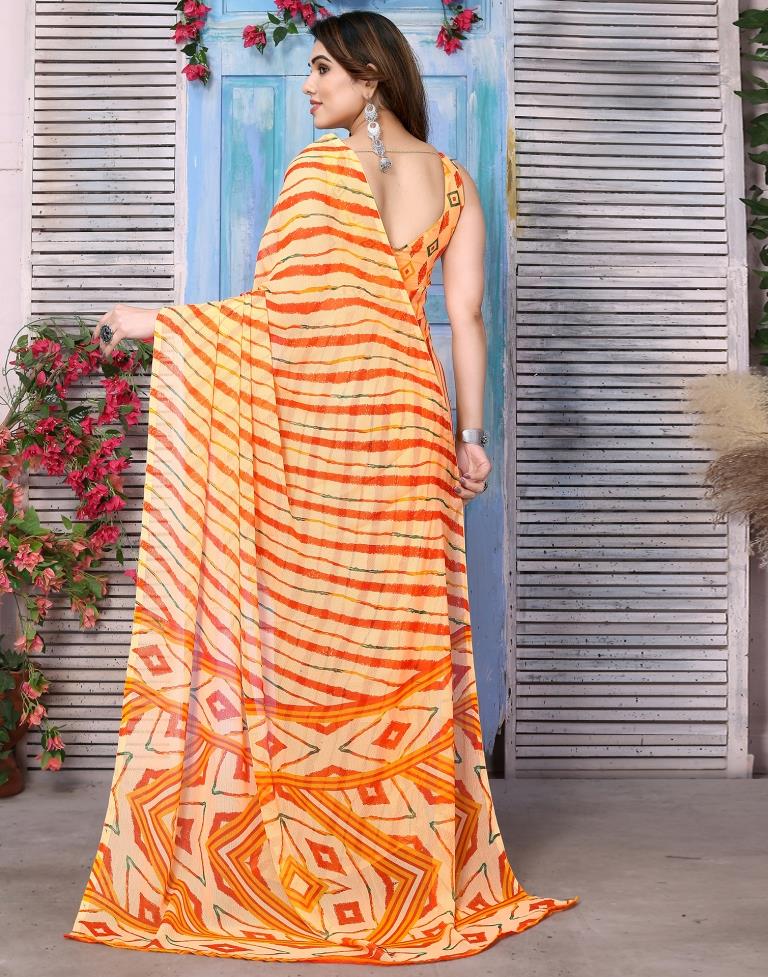 Orange Chiffon Printed Saree
