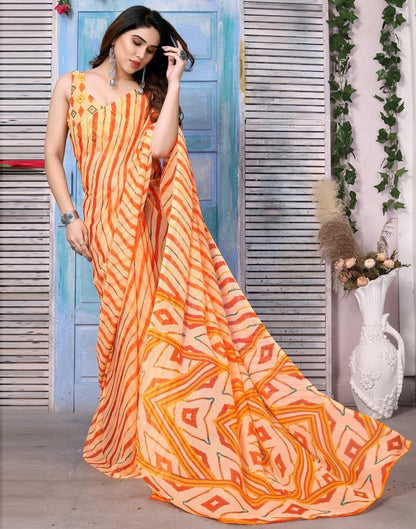 Orange Chiffon Printed Saree