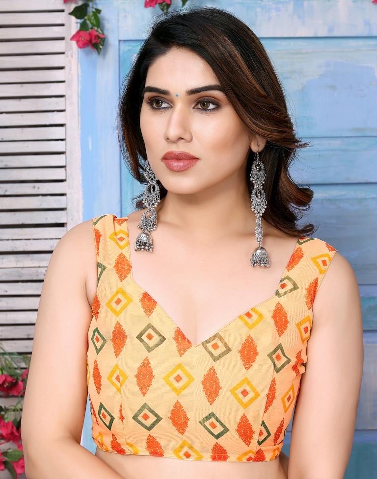 Orange Chiffon Printed Saree