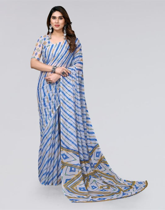Light Grey Printed Chiffon Saree