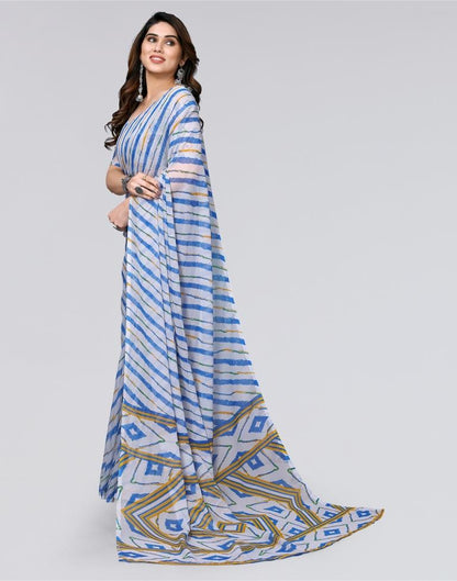 Light Grey Printed Chiffon Saree