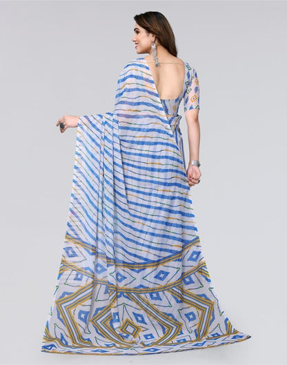 Light Grey Printed Chiffon Saree