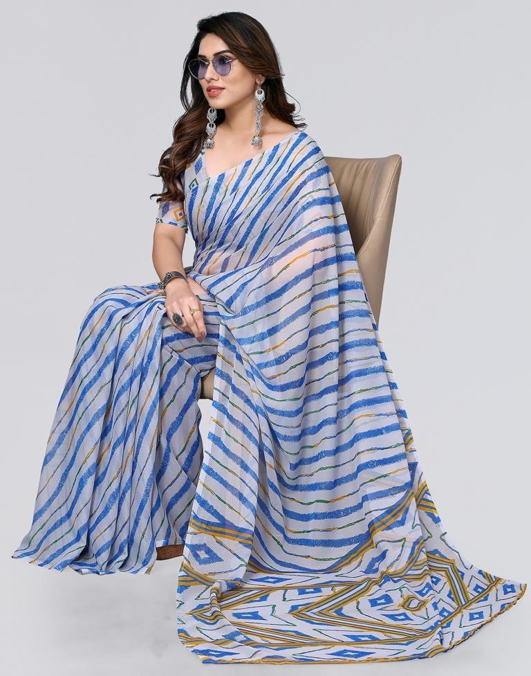 Light Grey Printed Chiffon Saree