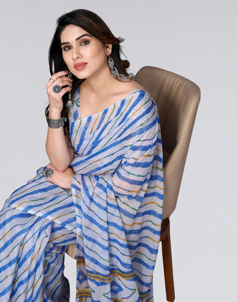 Light Grey Printed Chiffon Saree