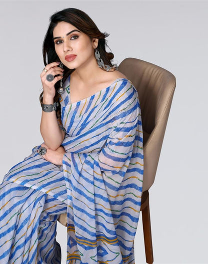 Light Grey Printed Chiffon Saree