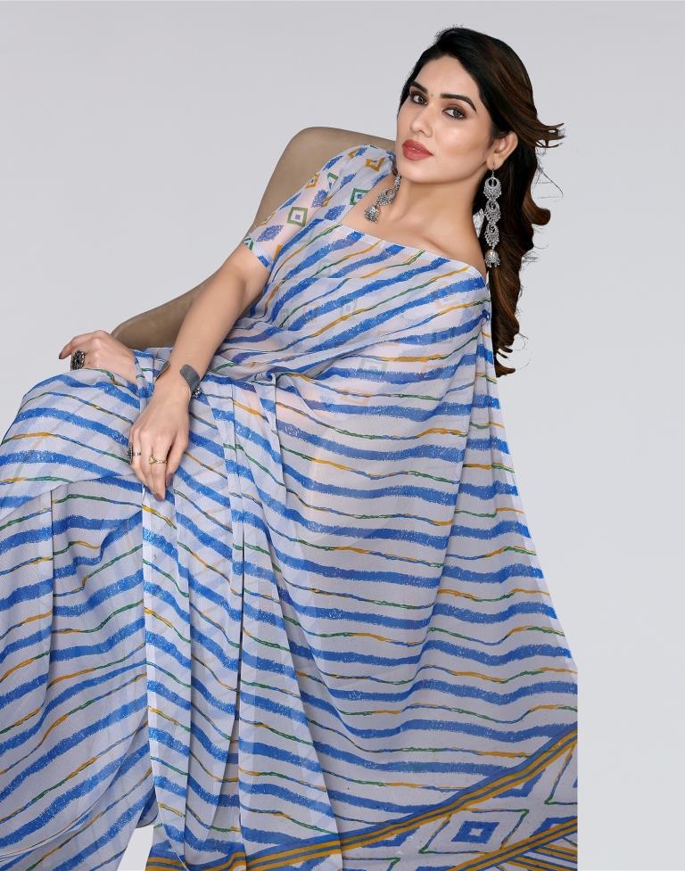 Light Grey Printed Chiffon Saree